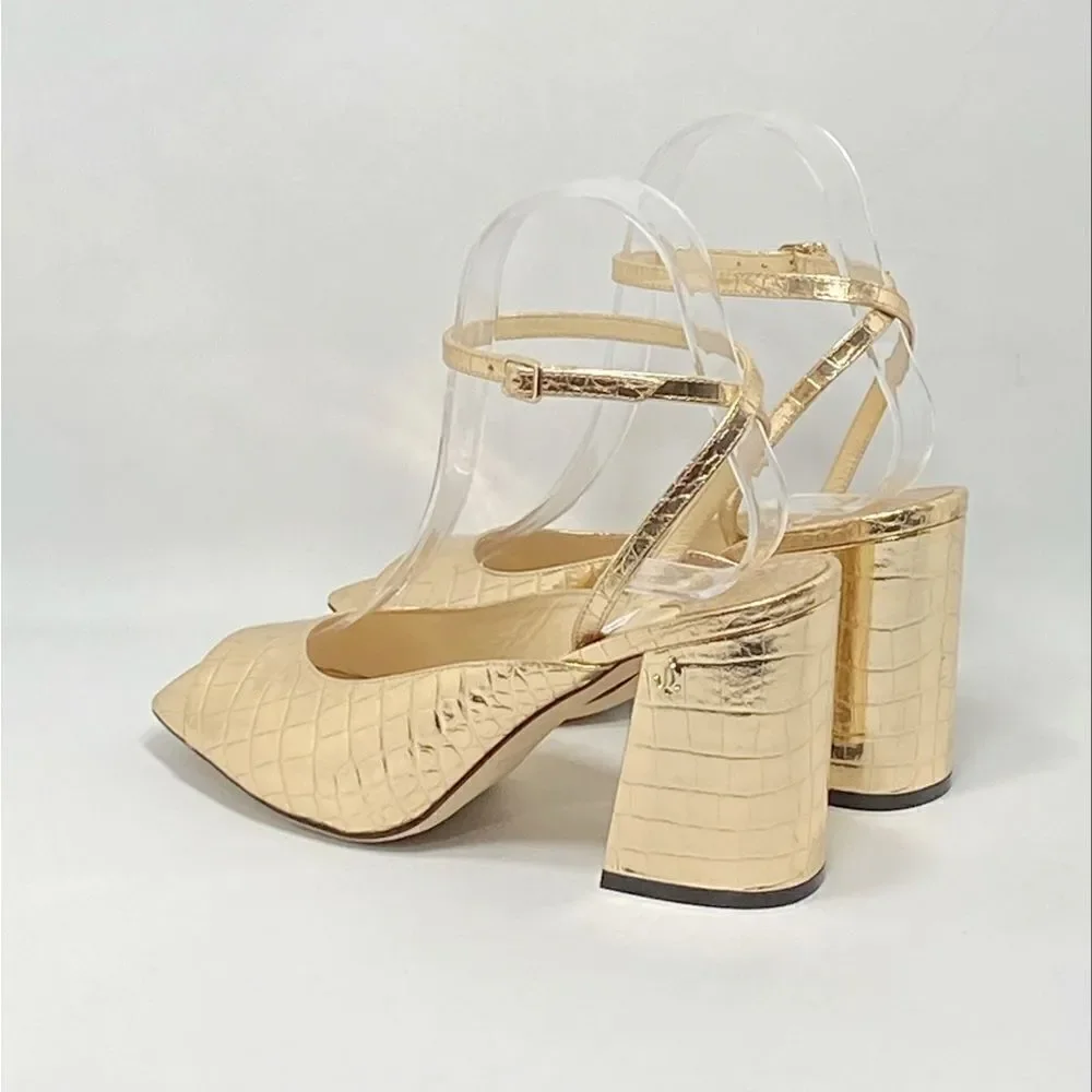 Jimmy Choo Jassidy Croc-Embossed Metallic Leather Sandals size 37.5